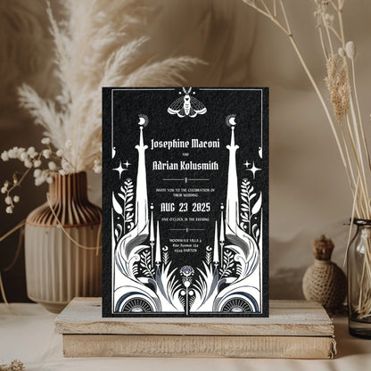 Black Celestial Gothic Wedding Invitation