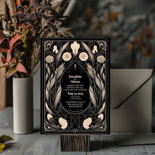 Mystical Gothic Dry Florals Wedding Invitation