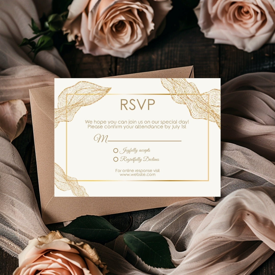 Boho Minimalist Banana Leaves Wedding Invitation Set - 5x7 Invitation, 4x5 Details, 3.5.x5 RSVP