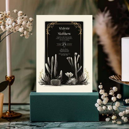 Dark Elegant Cactus Desert Wedding Invitation