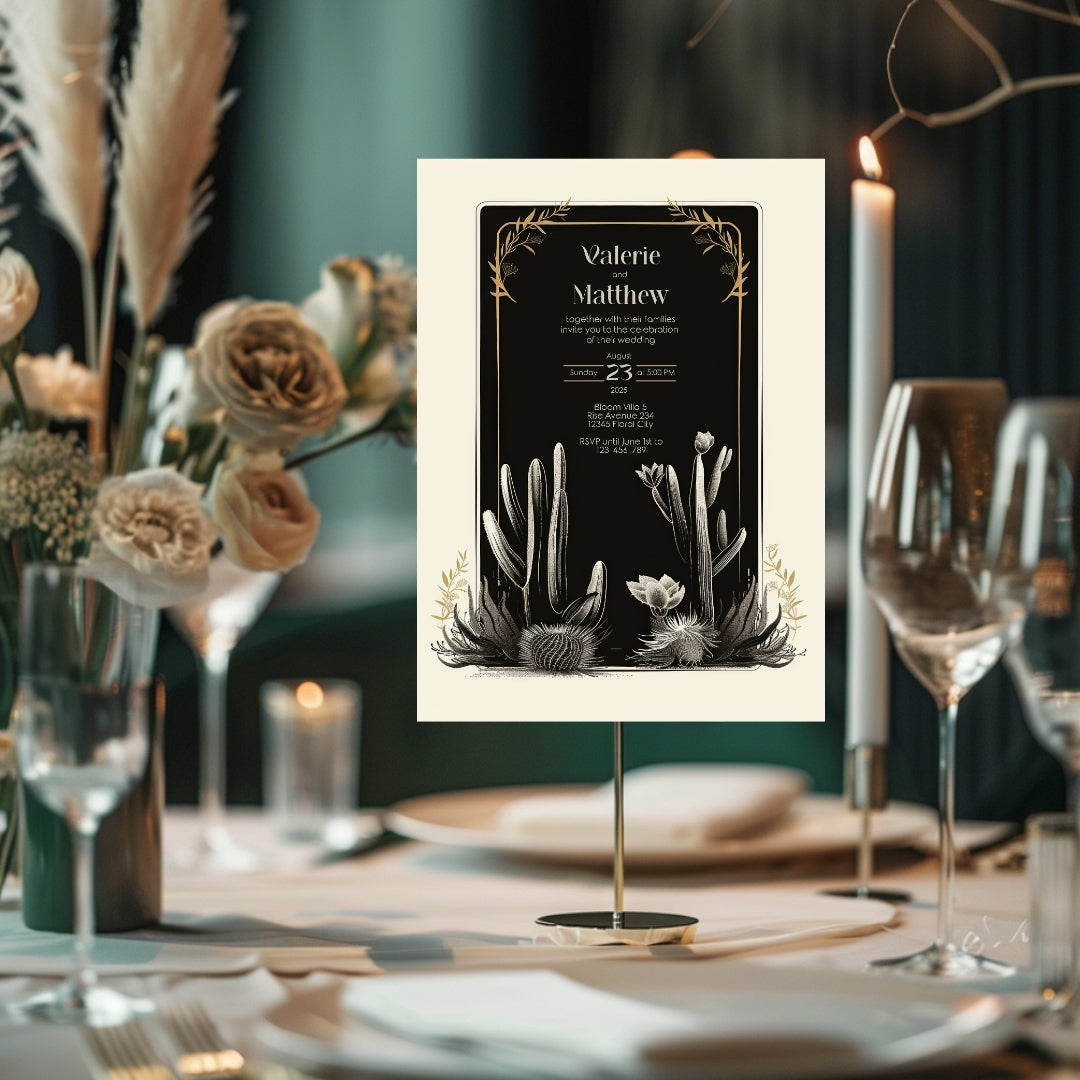 Dark Elegant Cactus Desert Wedding Invitation