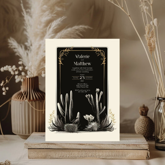 Dark Elegant Cactus Desert Wedding Invitation