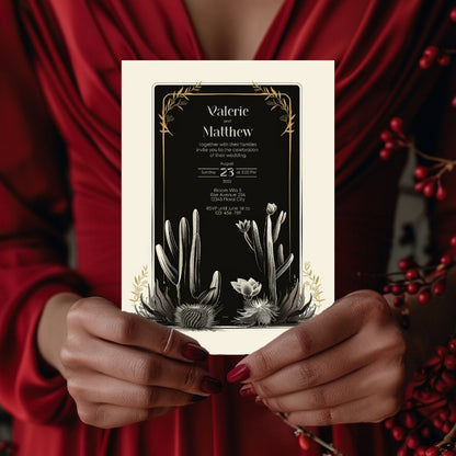 Dark Elegant Cactus Desert Wedding Invitation