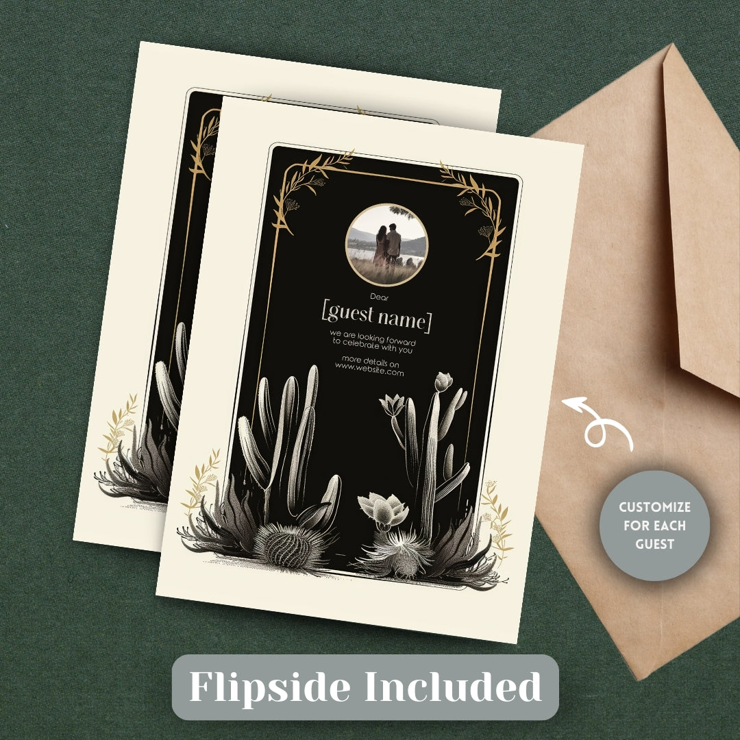 Dark Elegant Cactus Desert Wedding Invitation