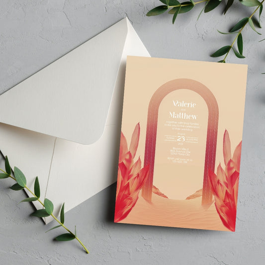 Red Florals Blush Dune Desert Arch Wedding Invitation