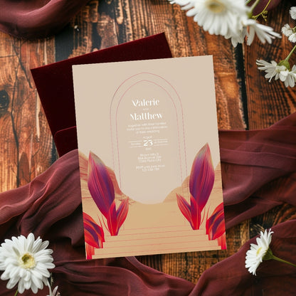 Red Dune Desert Floral Aisle Wedding Invitation