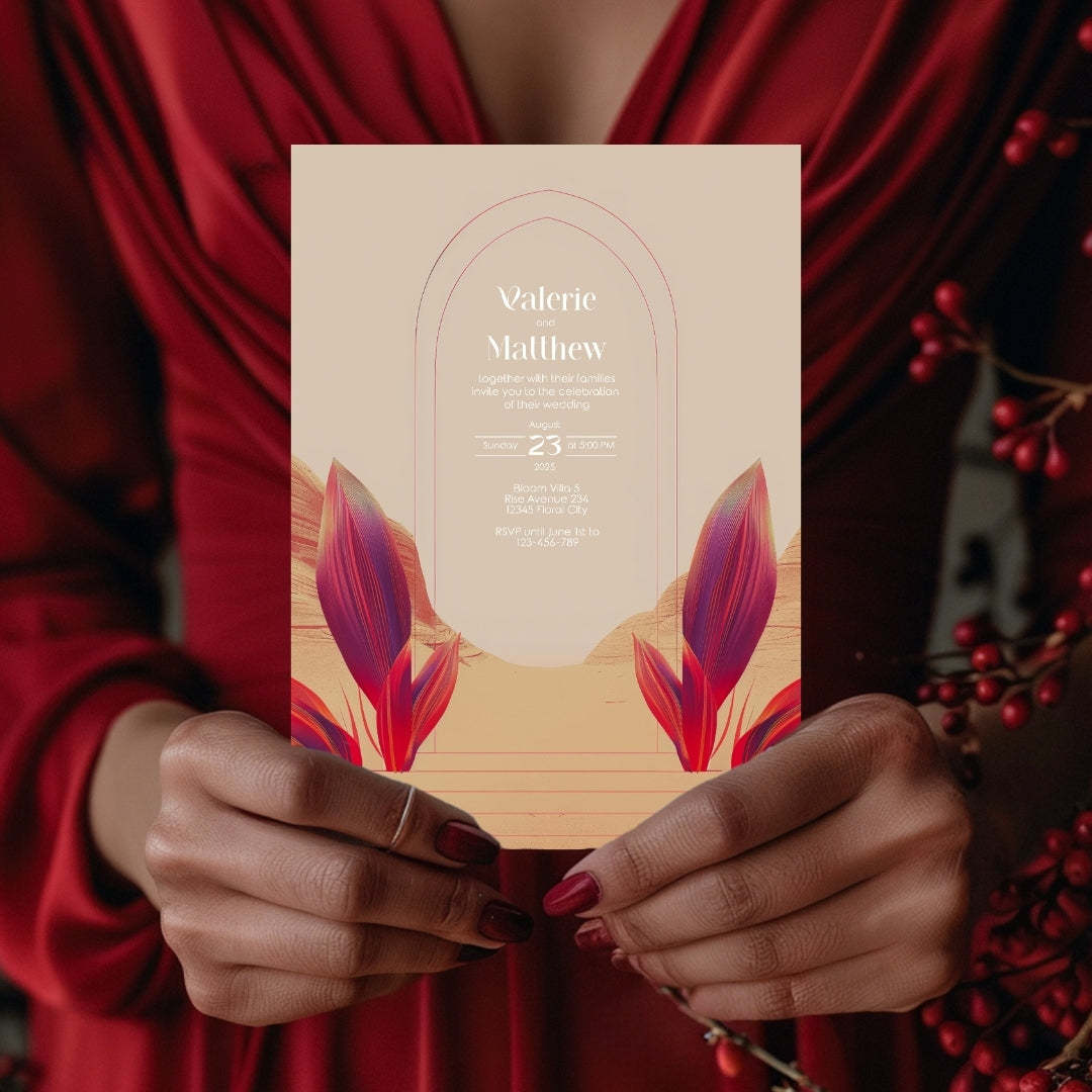 Red Dune Desert Floral Aisle Wedding Invitation