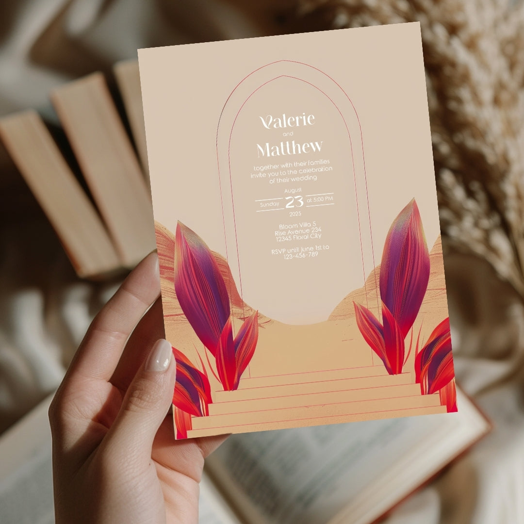 Red Dune Desert Floral Aisle Wedding Invitation