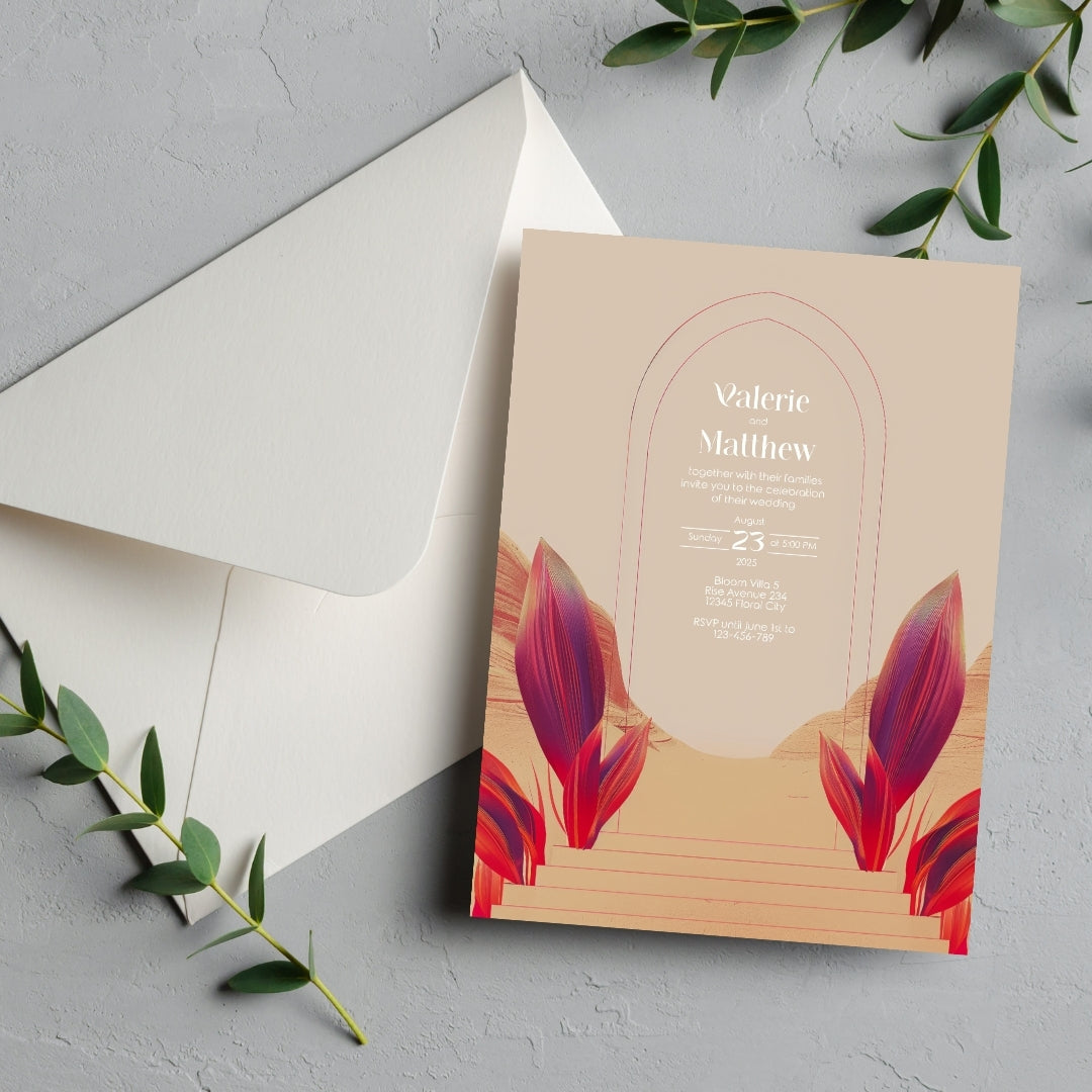 Red Dune Desert Floral Aisle Wedding Invitation