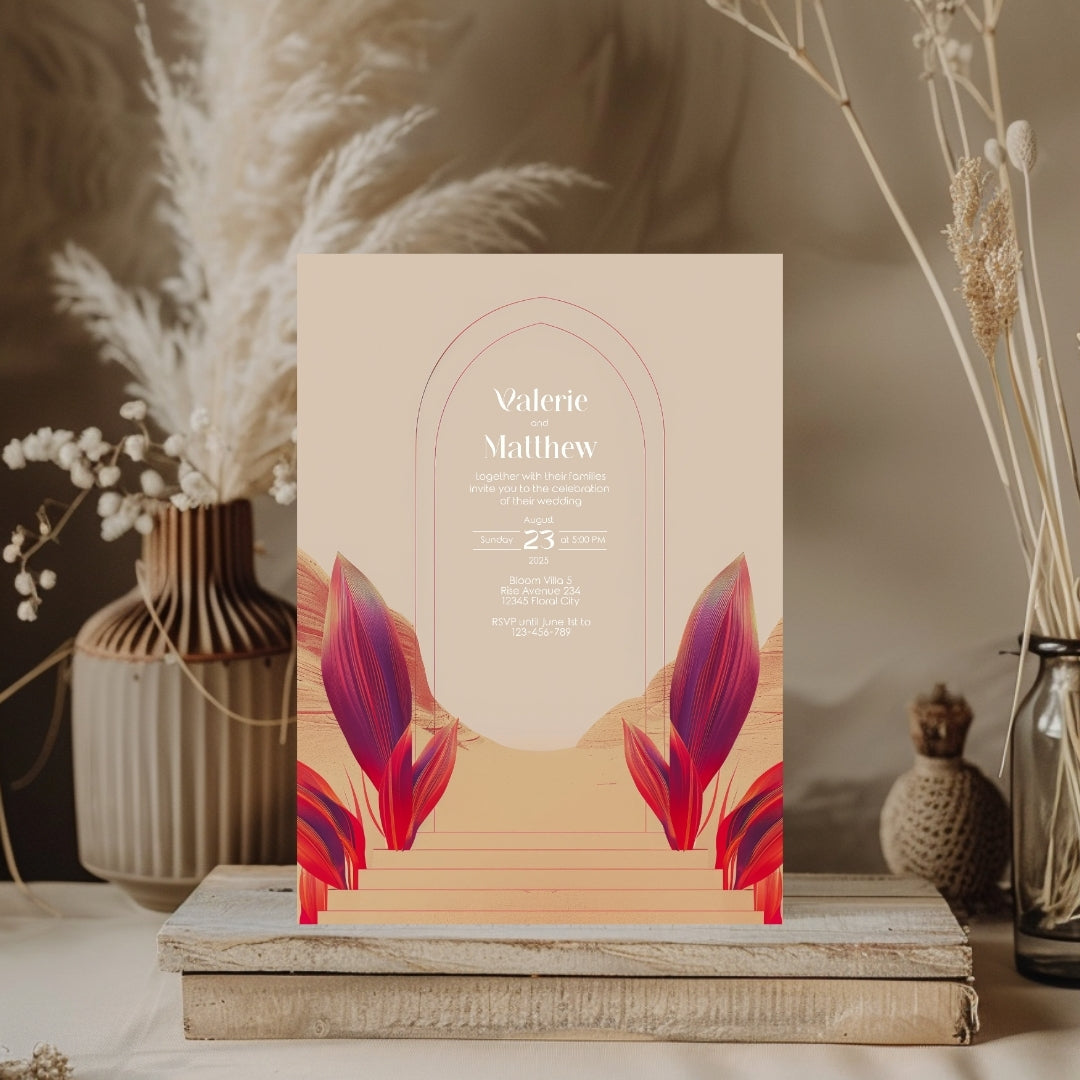 Red Dune Desert Floral Aisle Wedding Invitation