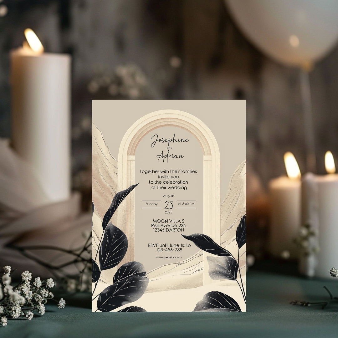 Elegant White Dune Desert Floral Arch Wedding Invitation