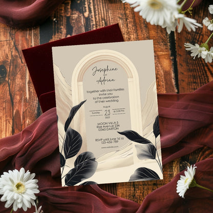 Elegant White Dune Desert Floral Arch Wedding Invitation