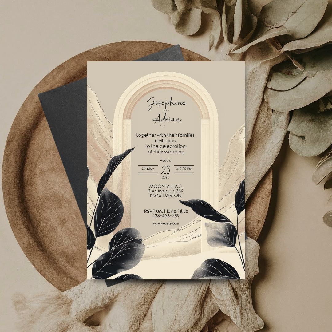 Elegant White Dune Desert Floral Arch Wedding Invitation