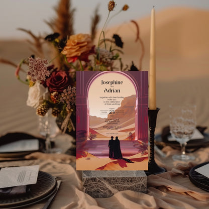 Red Burnt Dune Desert Couple Wedding Invitation