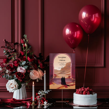 Red Burnt Dune Desert Couple Wedding Invitation