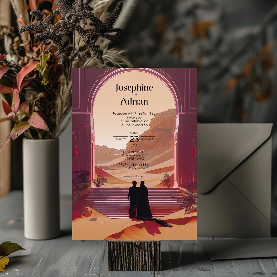 Red Burnt Dune Desert Couple Wedding Invitation