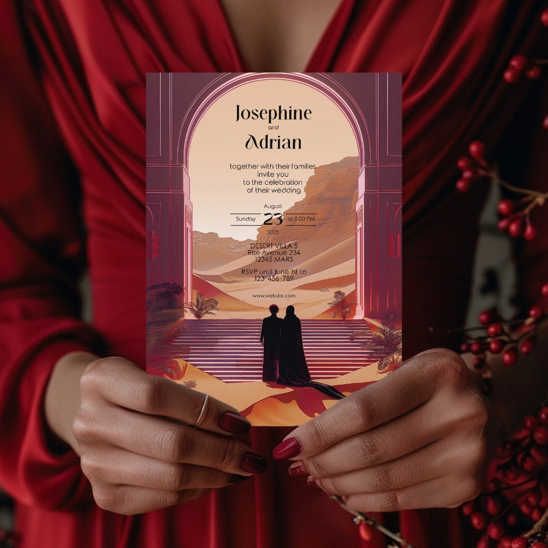 Red Burnt Dune Desert Couple Wedding Invitation