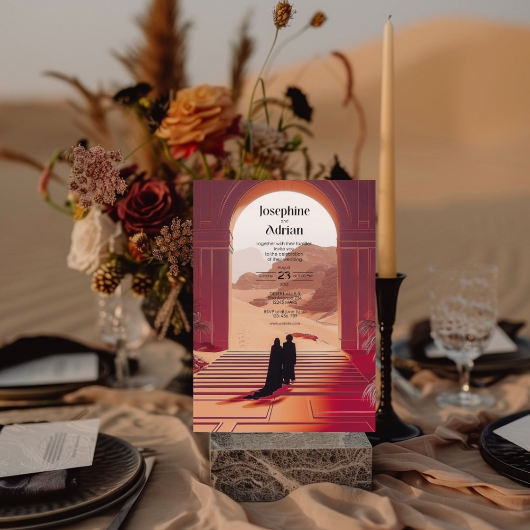 Red Dune Desert Couple Wedding Invitation