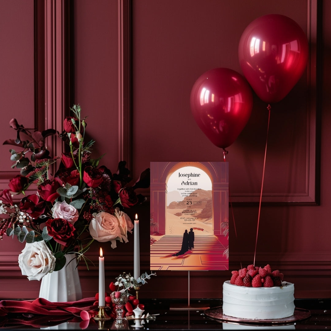 Red Dune Desert Couple Wedding Invitation