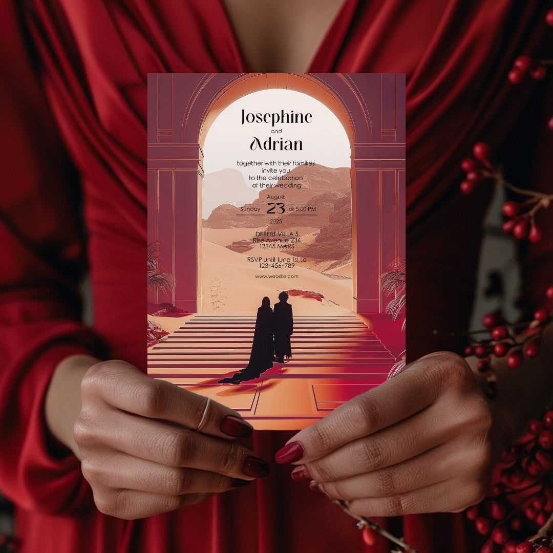 Red Dune Desert Couple Wedding Invitation