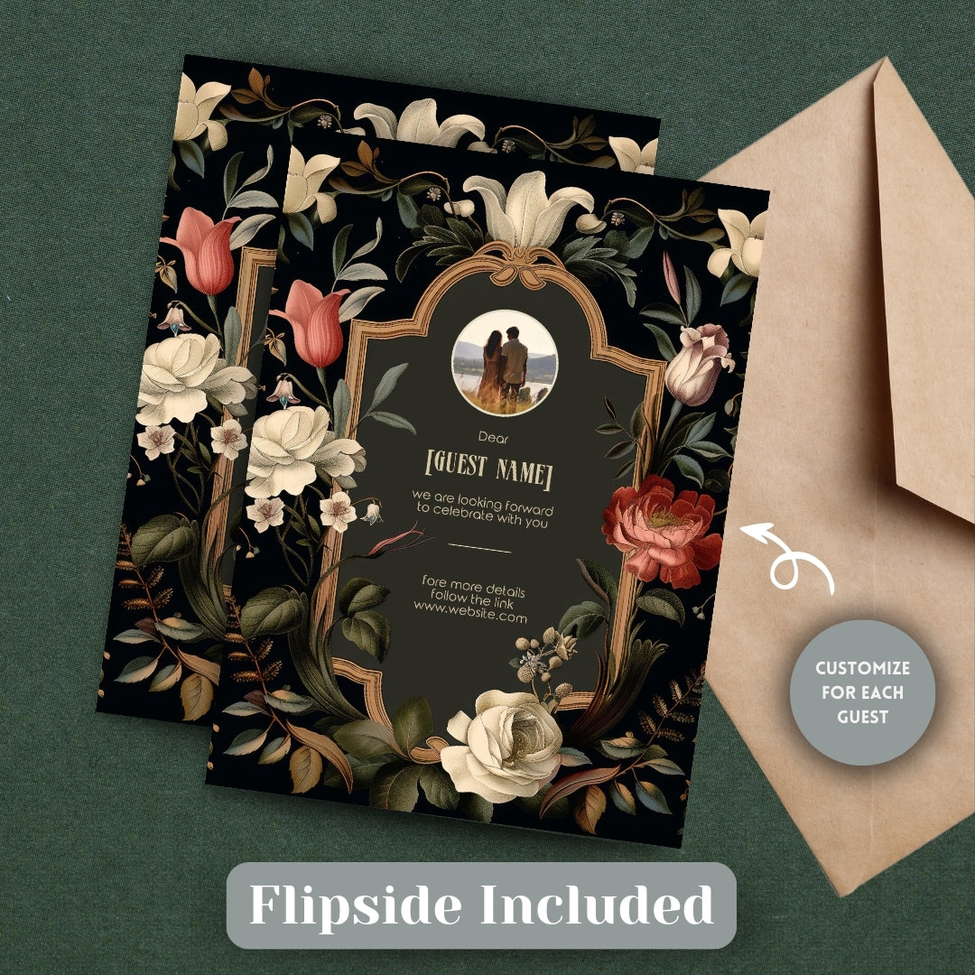 Dark Floral Baroque Wedding Invitation