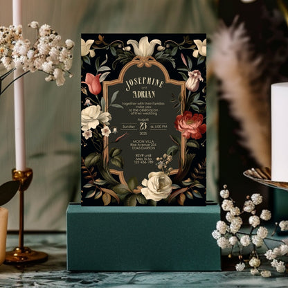 Dark Floral Baroque Wedding Invitation