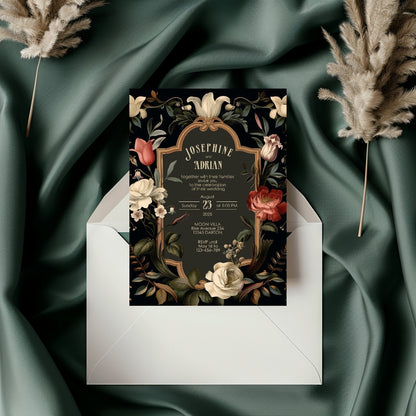 Dark Floral Baroque Wedding Invitation