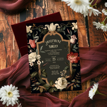 Dark Floral Baroque Wedding Invitation