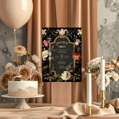 Dark Floral Baroque Wedding Invitation