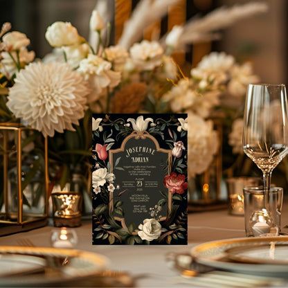 Dark Floral Baroque Wedding Invitation