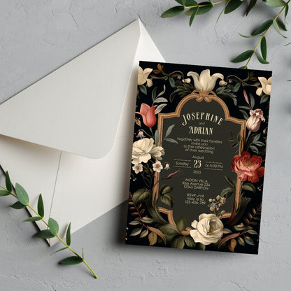 Dark Floral Baroque Wedding Invitation