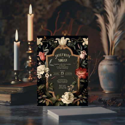 Dark Floral Baroque Wedding Invitation