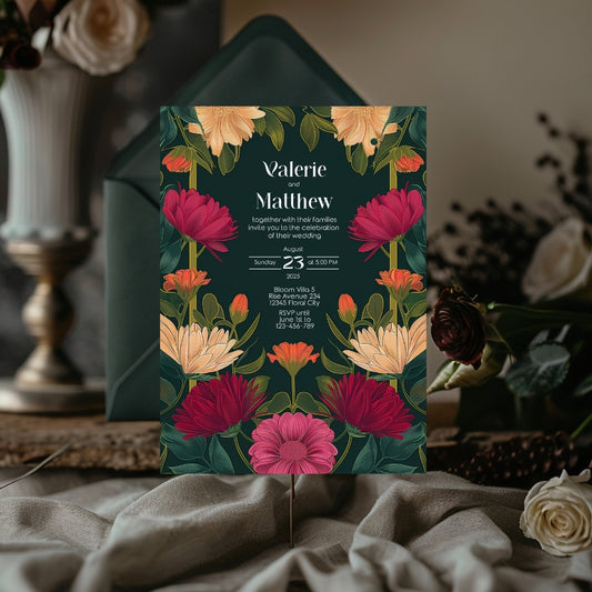 Colorful Floral Vintage Garden Wedding Invitation