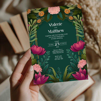 Vivid Floral Vintage Garden Wedding Invitation