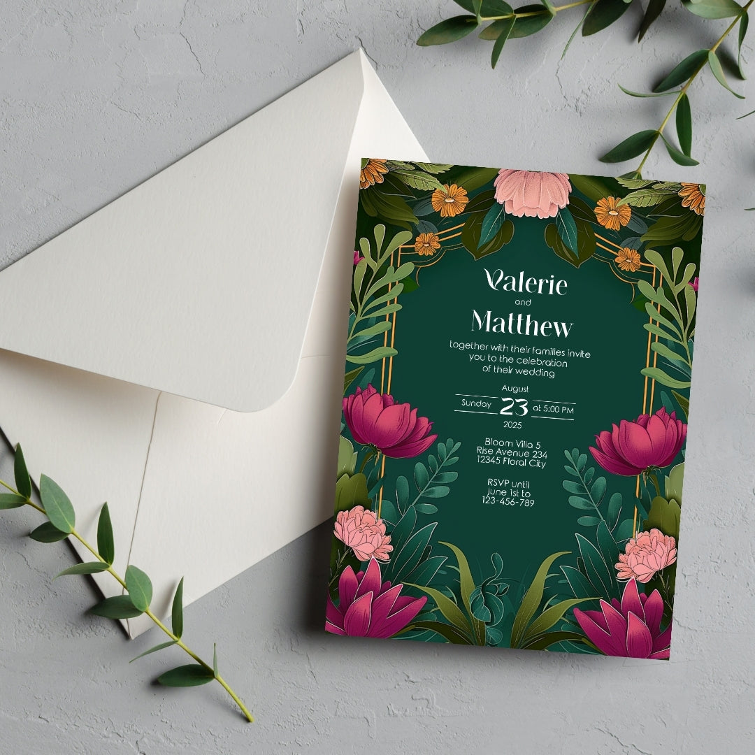 Vivid Floral Vintage Garden Wedding Invitation