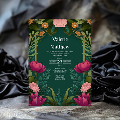 Vivid Floral Vintage Garden Wedding Invitation