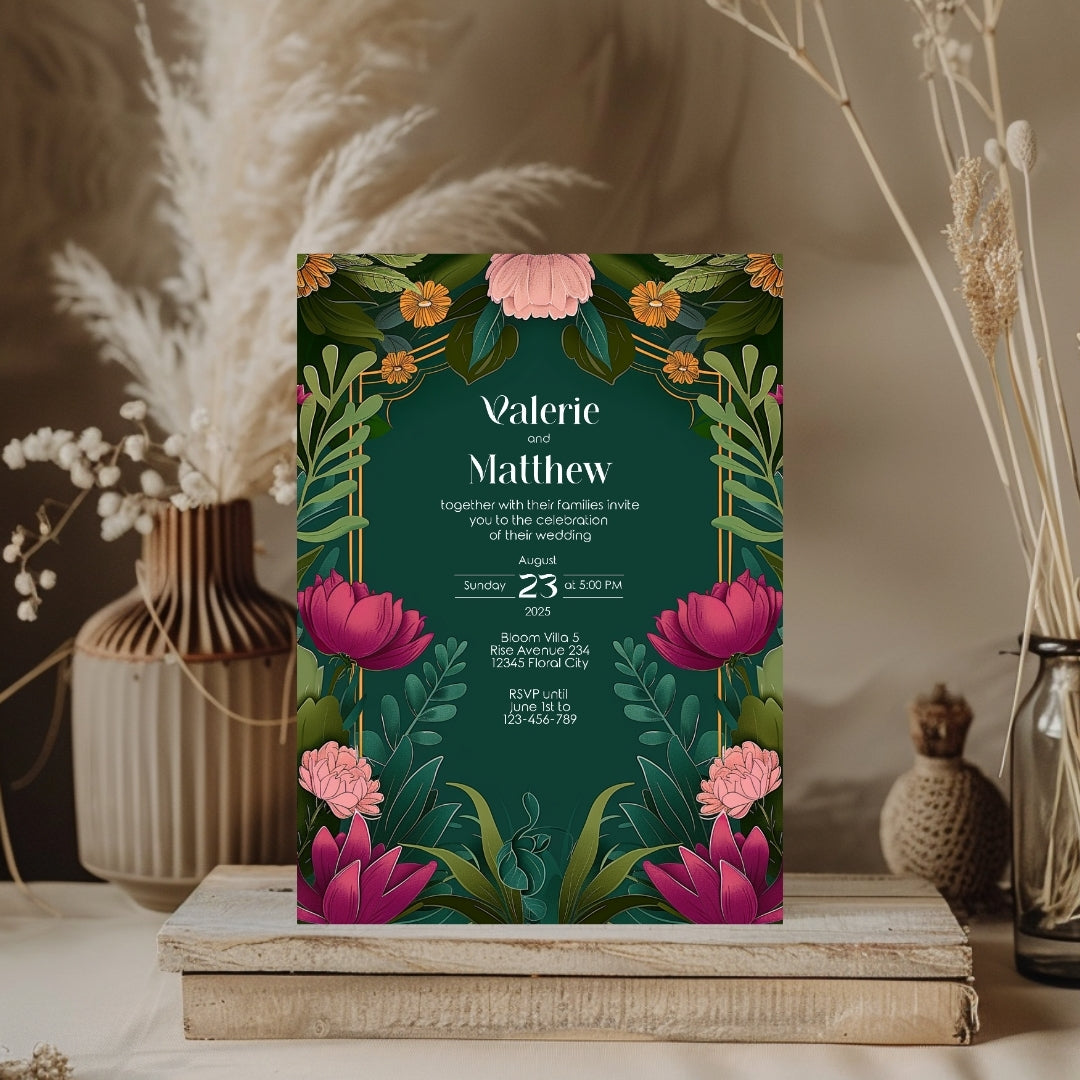 Vivid Floral Vintage Garden Wedding Invitation