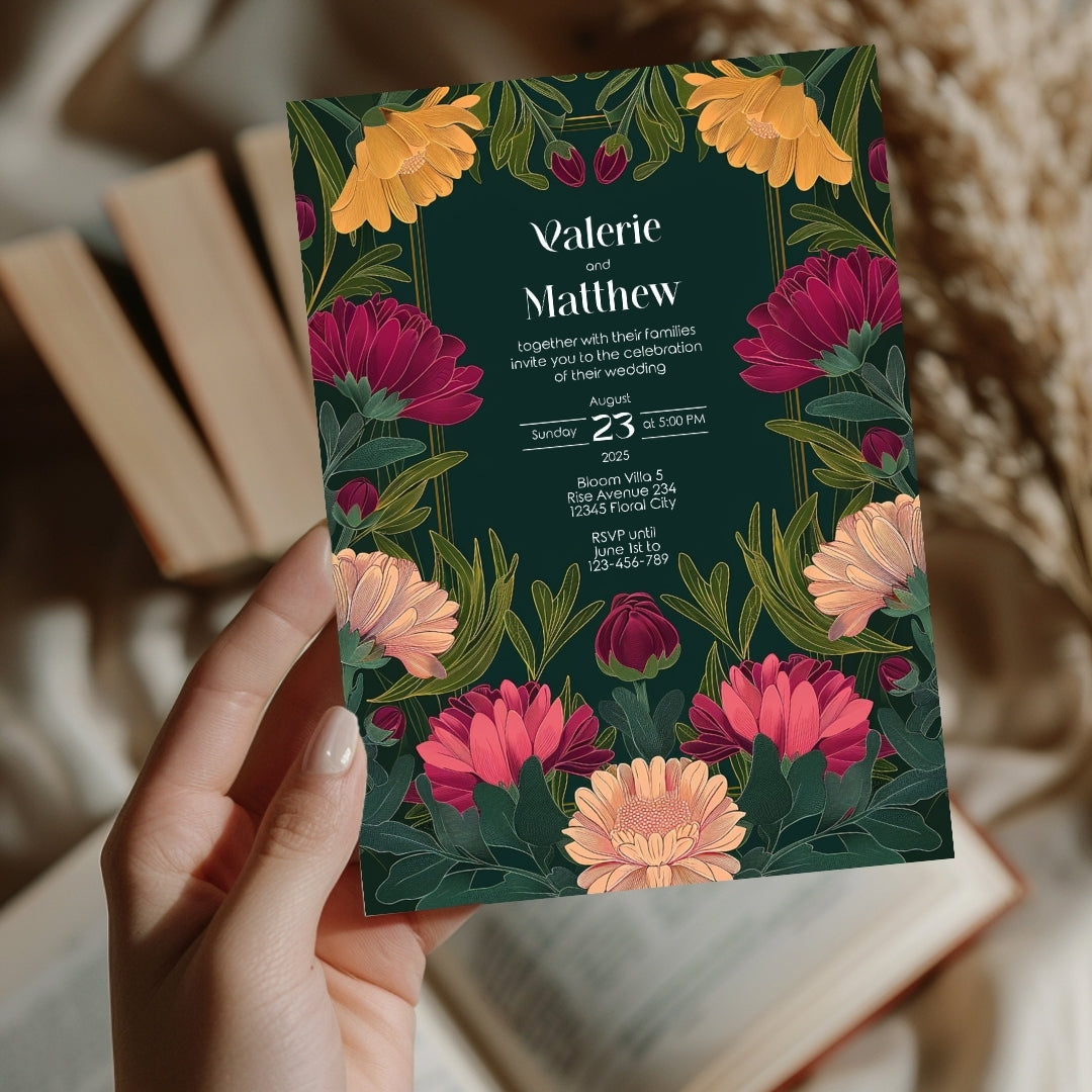 Vivid Flower Vintage Garden Wedding Invitation