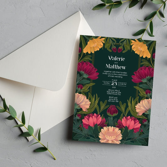 Vivid Flower Vintage Garden Wedding Invitation