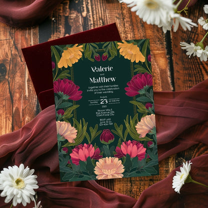 Vivid Flower Vintage Garden Wedding Invitation