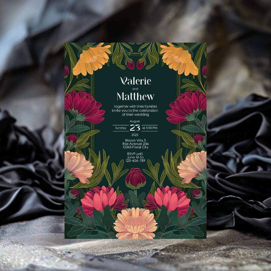 Vivid Flower Vintage Garden Wedding Invitation