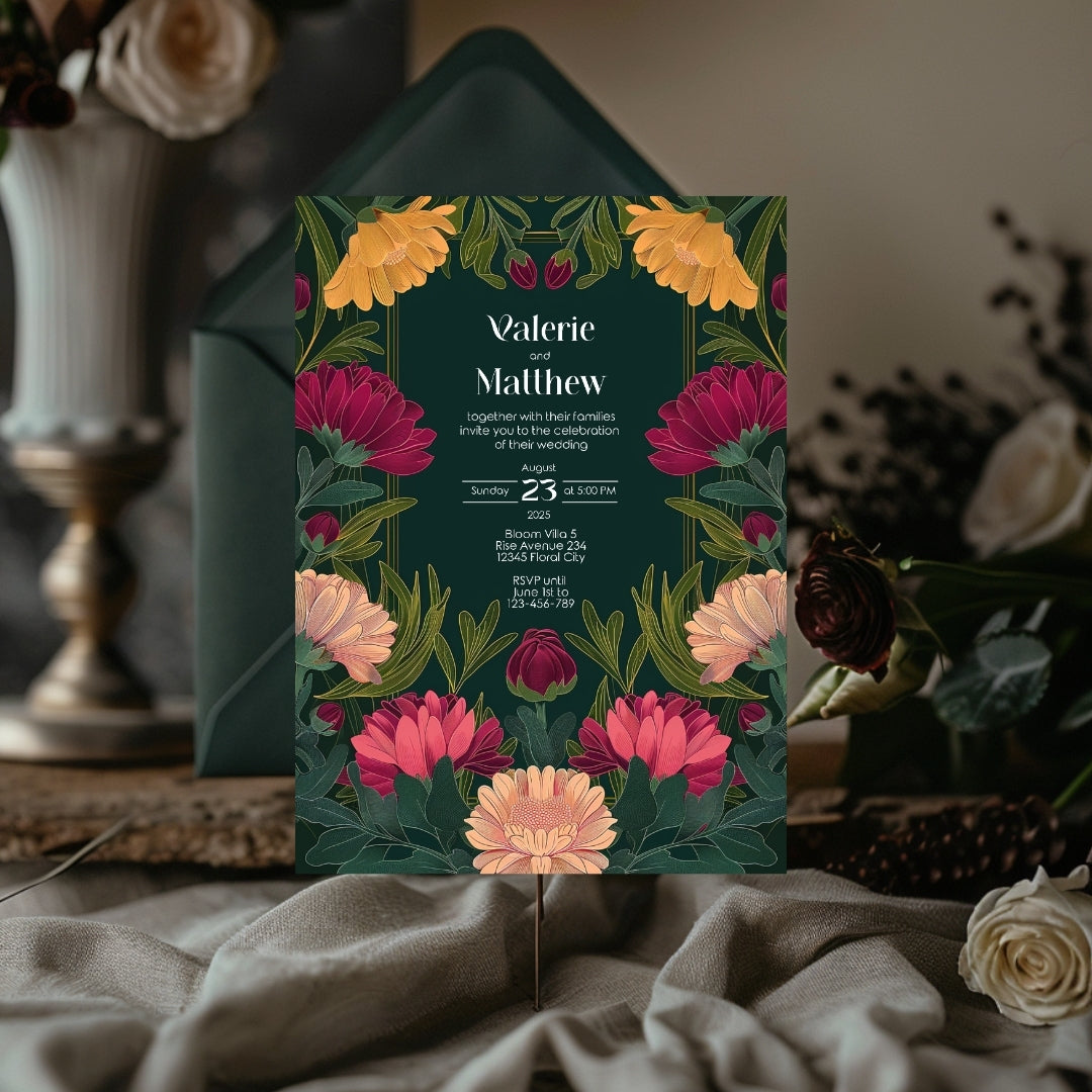 Vivid Flower Vintage Garden Wedding Invitation