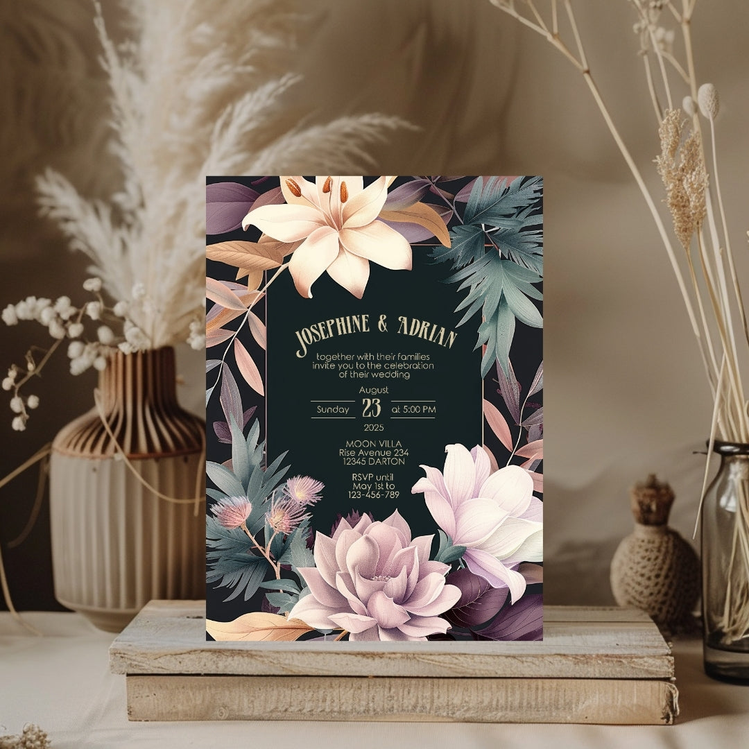 Pink Colorful Floral Wedding Invitation