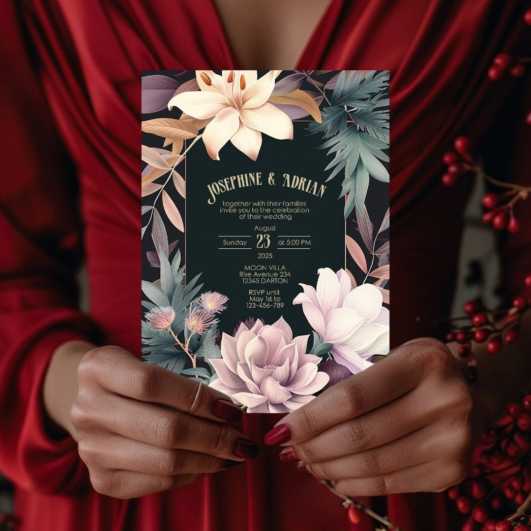 Pink Colorful Floral Wedding Invitation