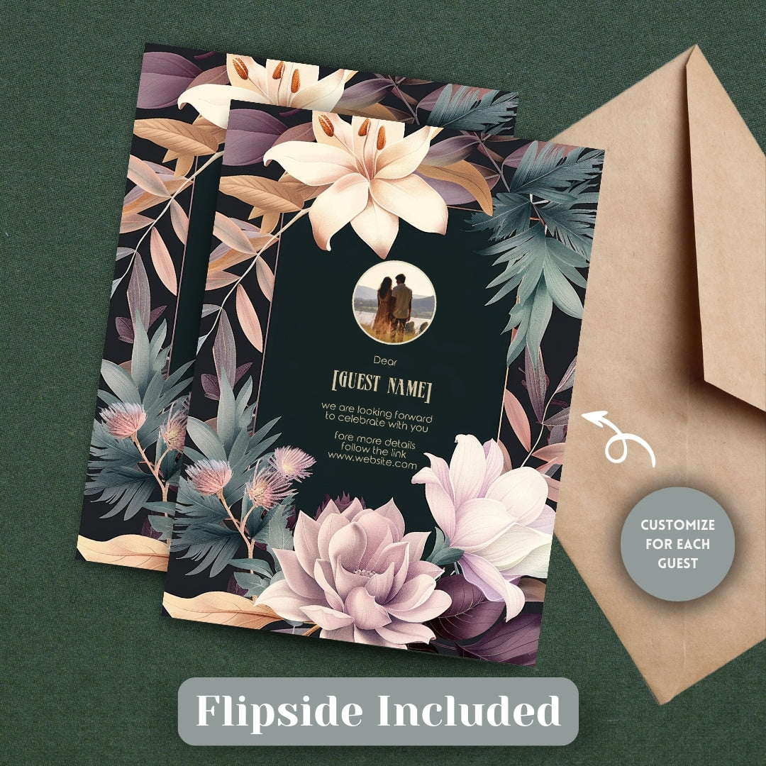 Pink Colorful Floral Wedding Invitation