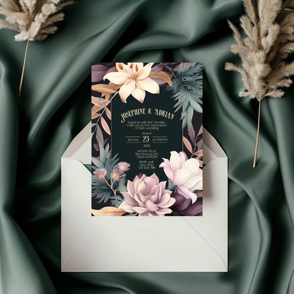 Pink Colorful Floral Wedding Invitation