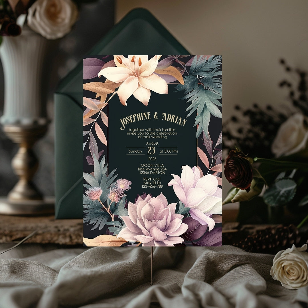 Pink Colorful Floral Wedding Invitation