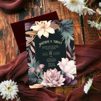 Pink Colorful Floral Wedding Invitation