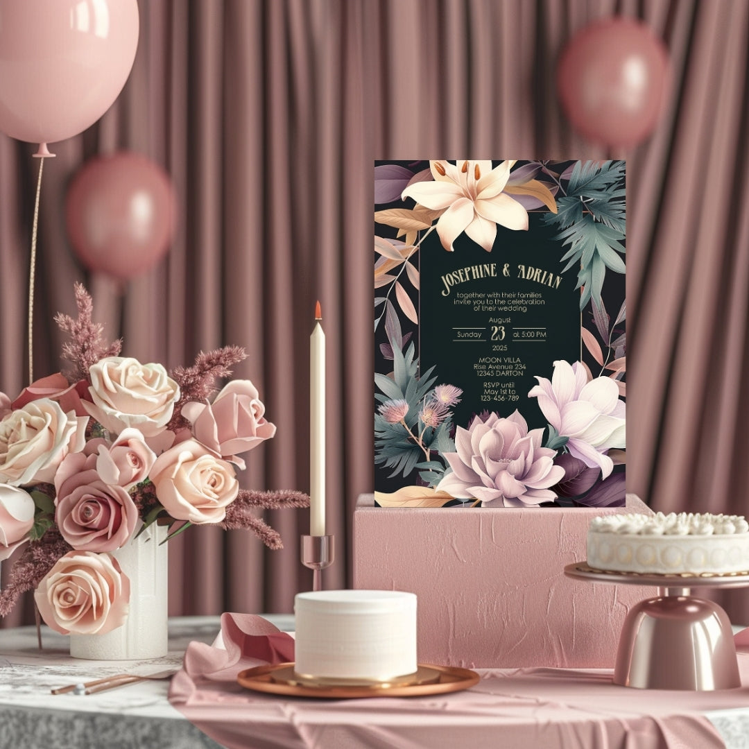 Pink Colorful Floral Wedding Invitation