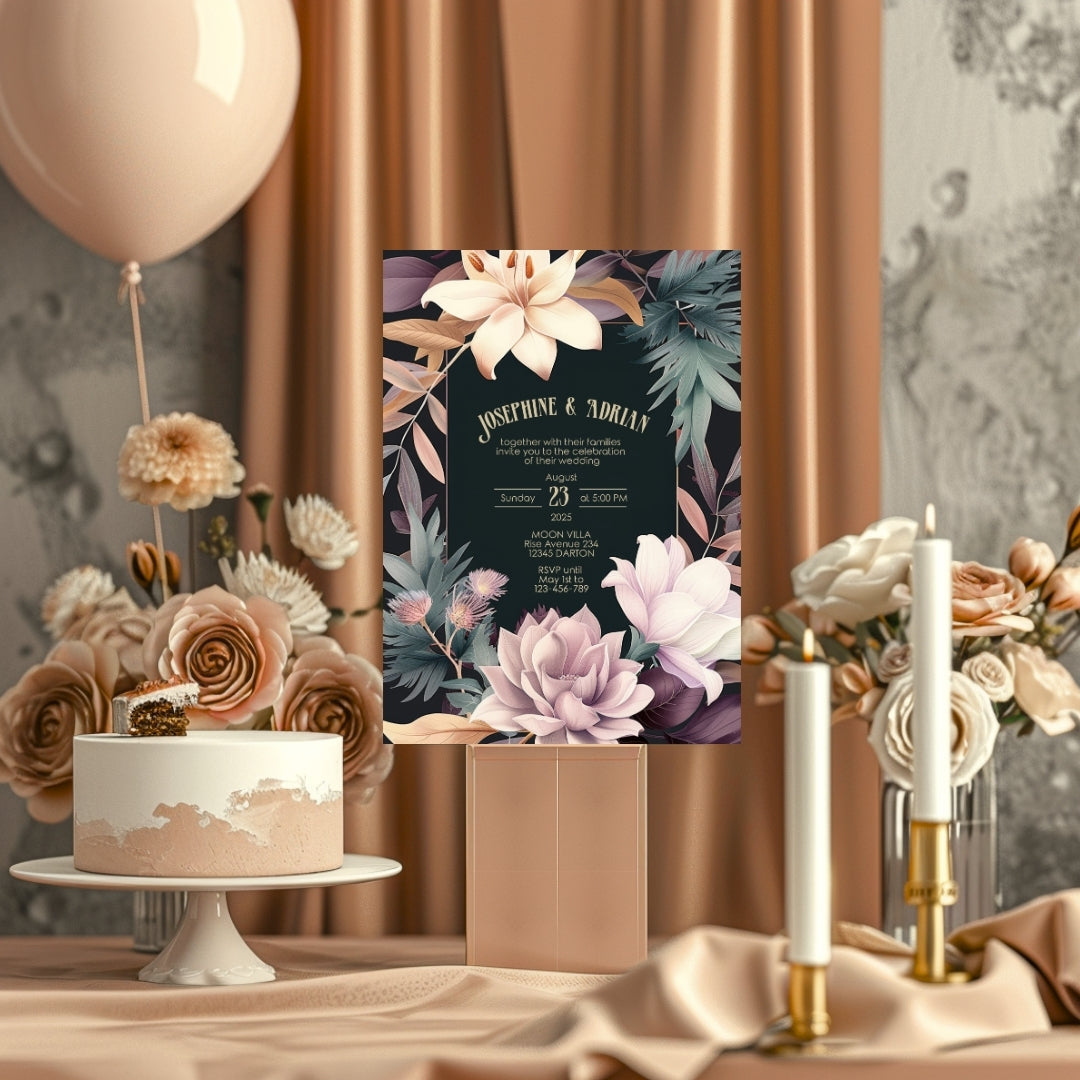 Pink Colorful Floral Wedding Invitation